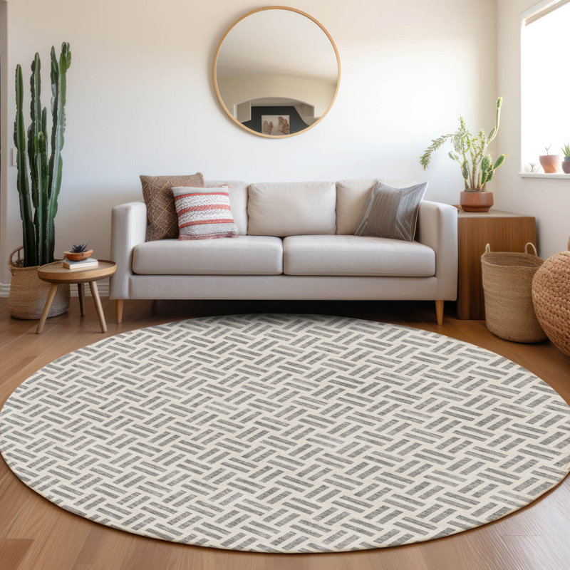 Premium Machine Washable Prisco Gray Rug, Round 8'