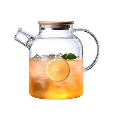 Théière en verre, théière en verre borosilicaté, pichet en verre transparent avec couvercle en bambou naturel et filtre amovible pour faire du thé et du jus de fleurs
