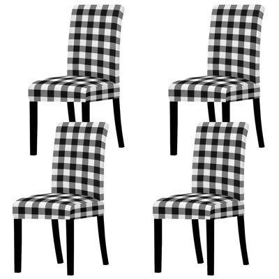 Dining Chair Slipcovers Protector Removable Stretch Elastic Seat Covers,4Pcs,White Black Buffalo Plaid