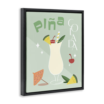 Pina Colada Typography Framed Floater Canvas Wall Art By Anna Quach
