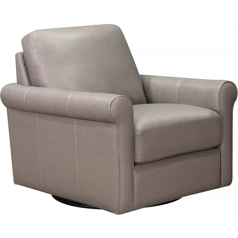 Fauteuil club pivotant rembourré Mayoworth, Cuir véritable gris pierre Brookfield