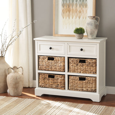 Stylish Painswick Accent Chest – Solid Wood with 4 Wicker Baskets, Perfect Rustic Storage for Home