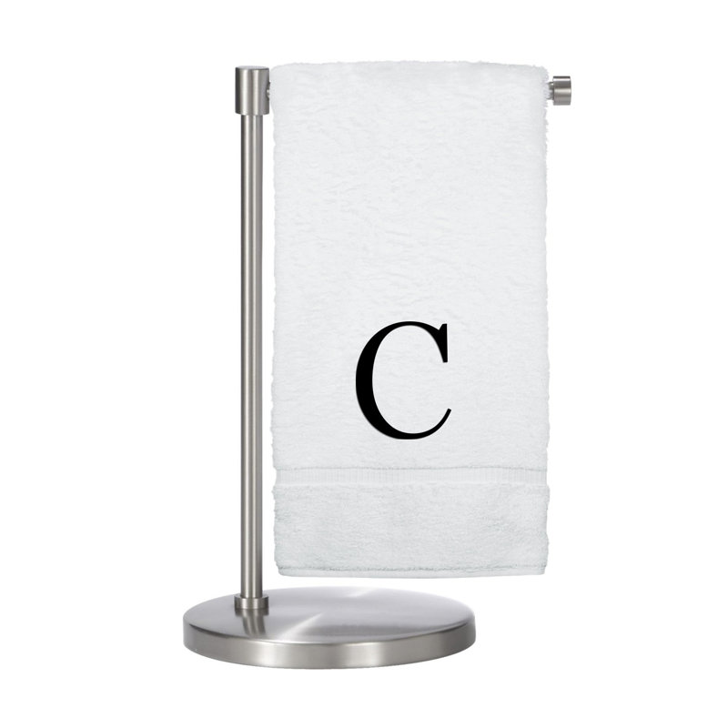 Serviettes de bain monogrammées - ensemble de 2 - lettre bloc, C, Blanc / noir