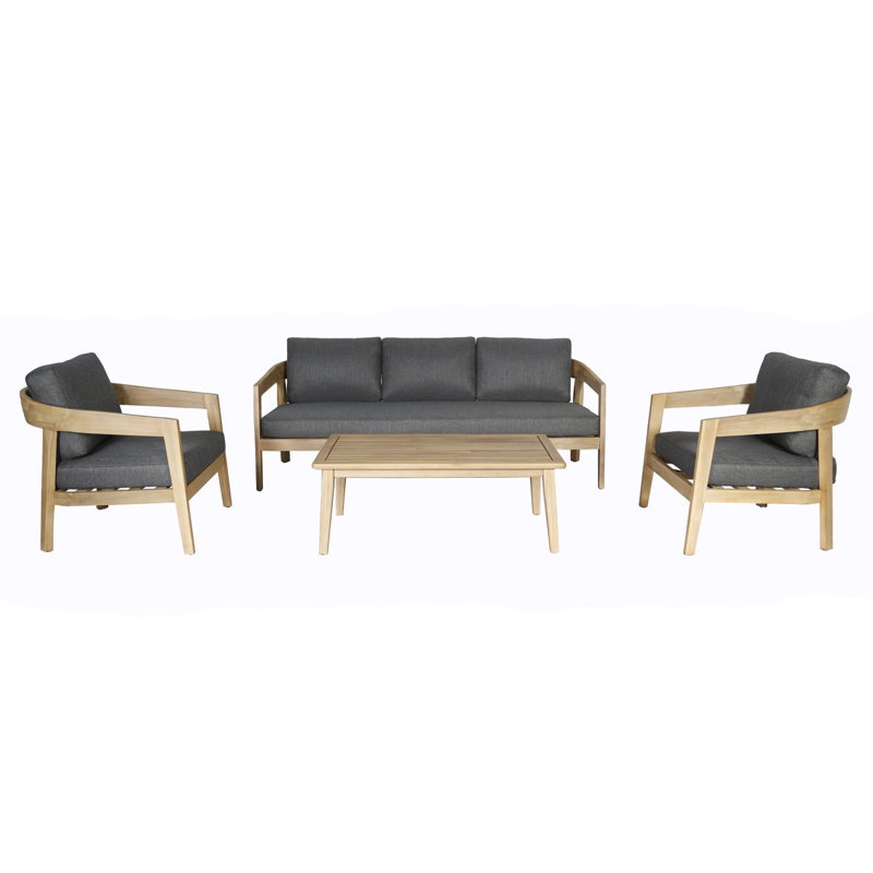Sintra - Outdoor Grey Fabric + Eucalyptus Sofa Set