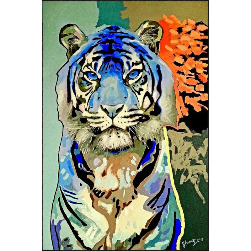 Colorful Tiger Patterned Washable Carpet, Round 5'