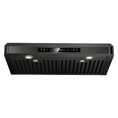 30" 900 CFM  Ducted Under Cabinet Range Hood Black Stainless Steel Quiet 4 Speed Gesture Remote and Touch Panel Control with LED Lights