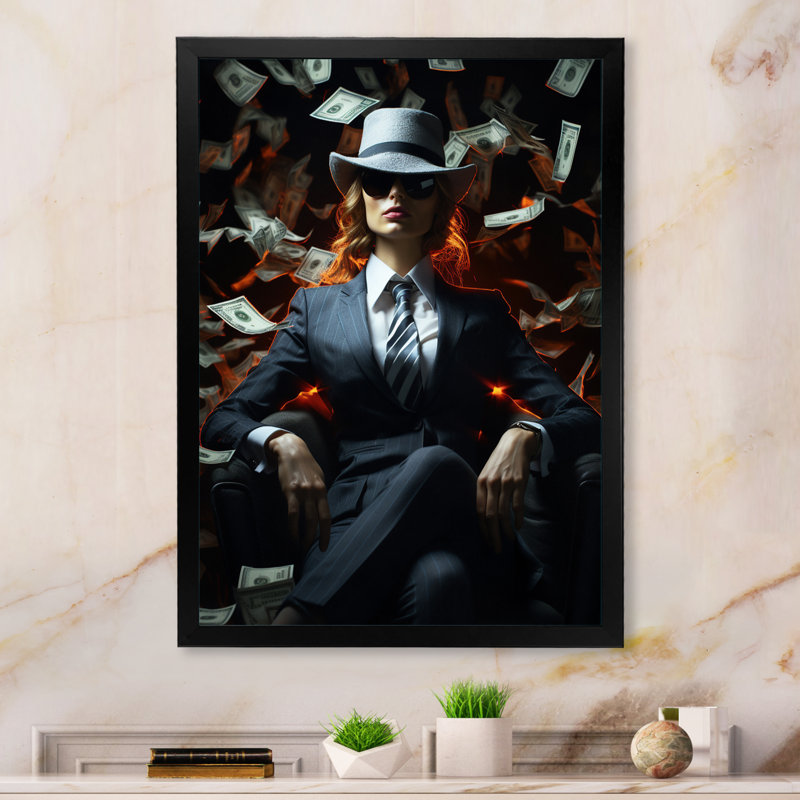 Billionaire Mindset Business Woman argent, H 32 po x l 24 po x P 1 po, Cadre simple noir