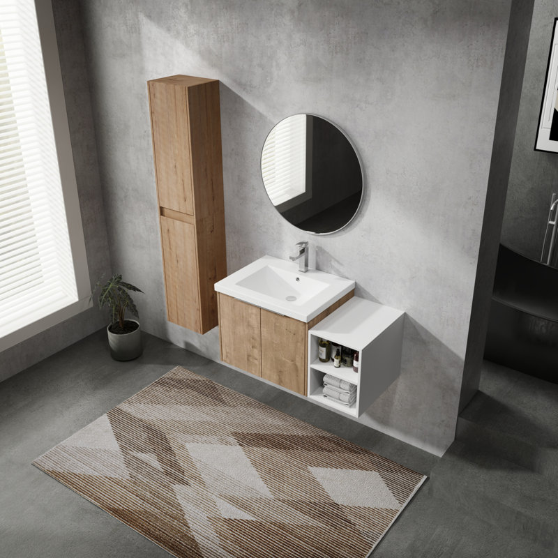 Meuble-lavabo mural avec lavabo et armoire latérale, portes et meuble-lavabo