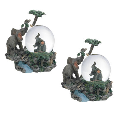 "2-PC Set" ICE ARMOR 4"H Elephant Glitter Snow Globe Statue Sculpture Ornament Decoration Home/Room Decor and Unique Gift Ideas for Housewarming, Holidays and Birthdays Great Collectible Addition