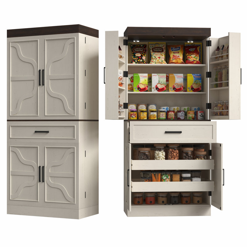 Garde-manger 71 po avec 6 tablettes de porte, 4 tablettes, 2 plateaux de rangement coulissants et 1 tiroir extérieur