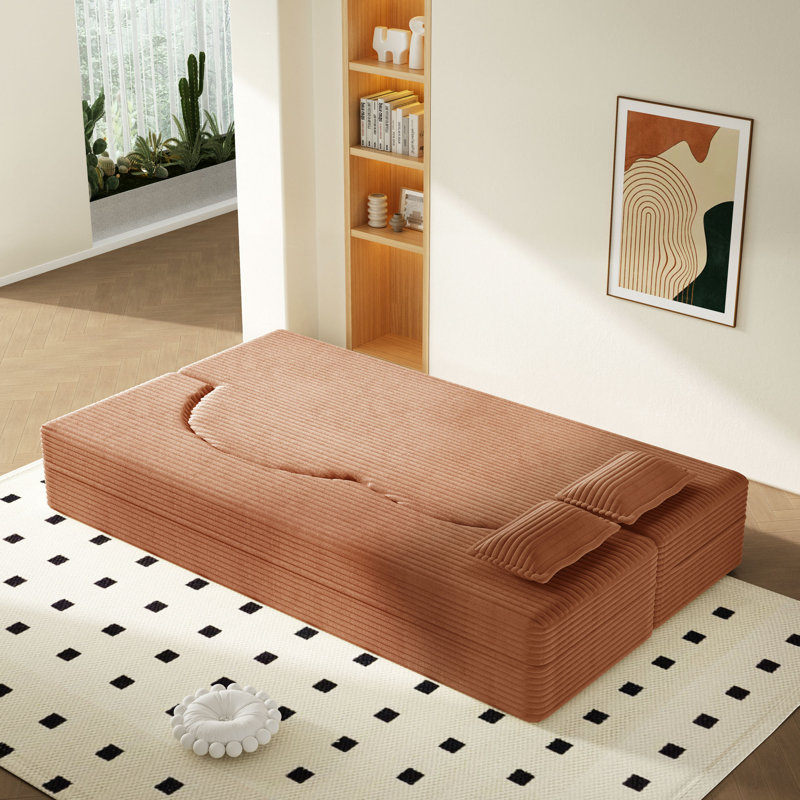 Canapé moderne avec 2 coussins, canapé-lit en velours côtelé et rembourré de mousse, matelas pliant simple de 15 po pour le salon, le lit d'invité, la salle de jeux, aucun assemblage requis