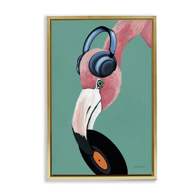 «Fun Musical Flamingo», toile flottante encadrée grise par Yvette St. Amant