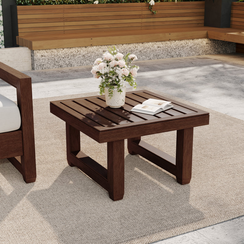 Solid Wood Outdoor Side Table, Gray Tan