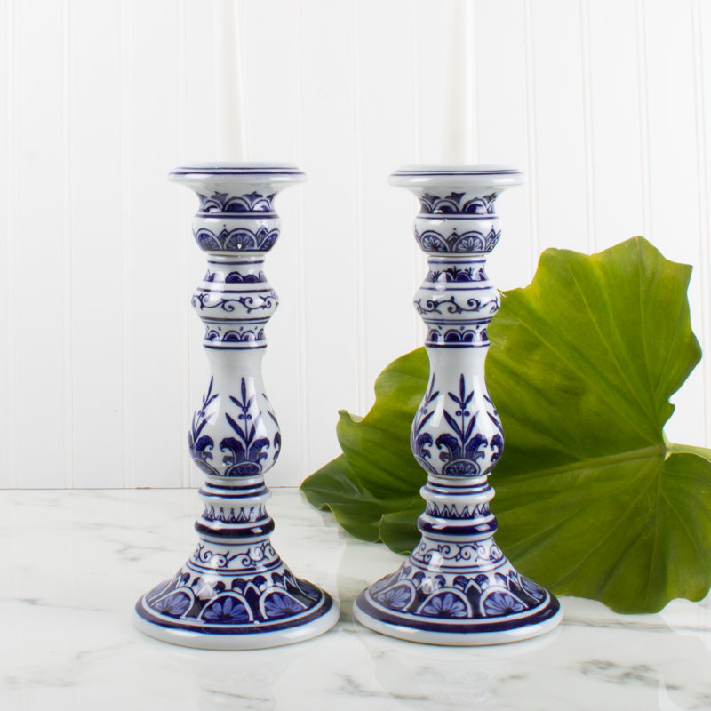 Porcelain China Tabletop Candlestick, 10.5" H x 5" W x 5" D
