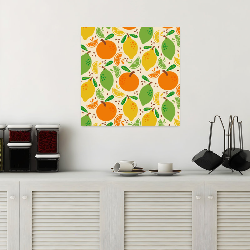Art contemporain, paysage de fruits abstrait et audacieux, H 18 po x l 18 po