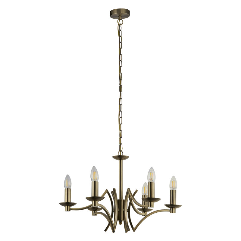 Roldan 6 - Light Candle Style Chandelier, Antique Brass