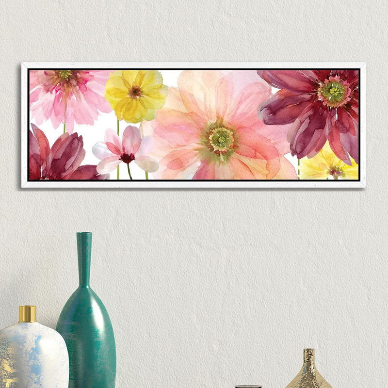 Pop Of Pink II by Carol Robinson - Panoramic Painting on Canvas, White Framed, 30.48 cm H x 91.44 cm W