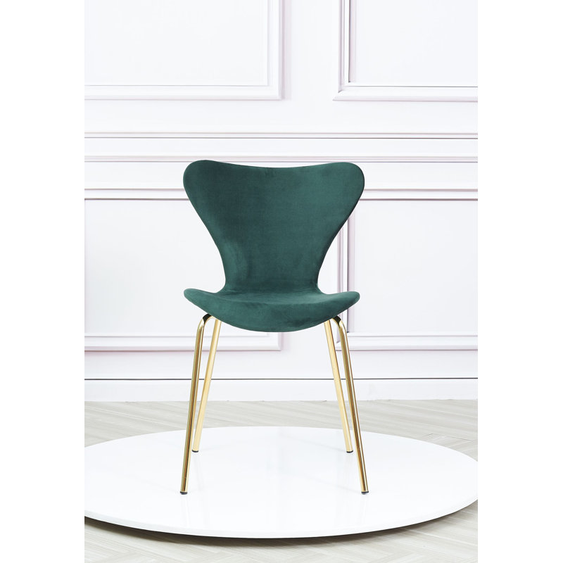 4 Doreen Velvet Upholstered Dining Chair with Black Metal Legs, Green, Gold