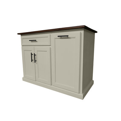 Modern 60" Solid Wood Kitchen Island with trash bin compartment and Drop Leaf