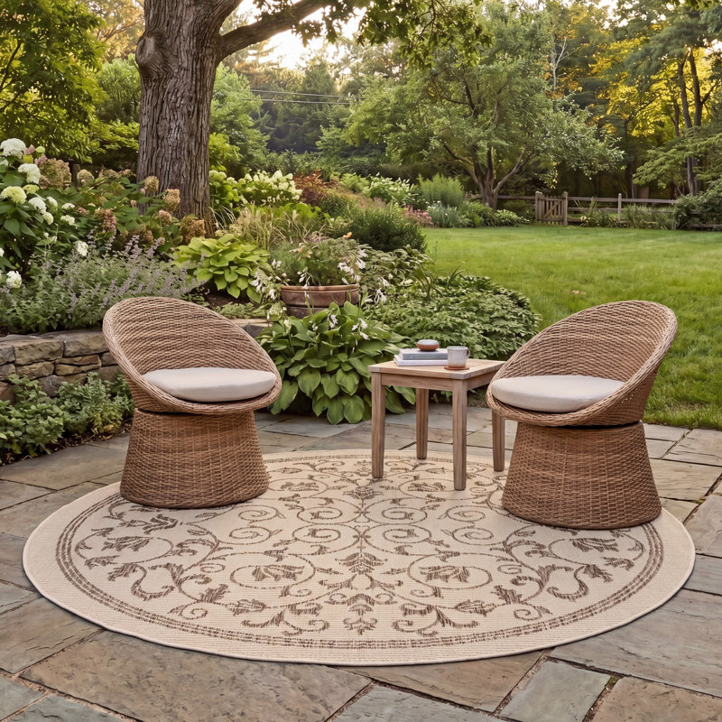 Tapis intérieur / extérieur brun Arneshia, Rond 5 pi 3 po