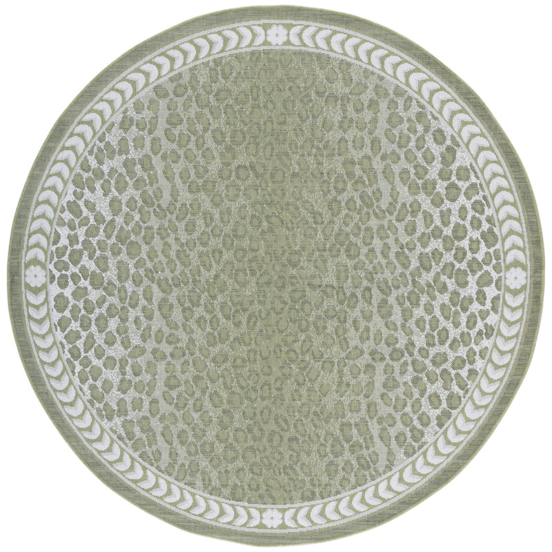 Monteiro Animal Print Green Indoor / Outdoor Area Indoor/Outdoor Area Rug, Round 6'7"