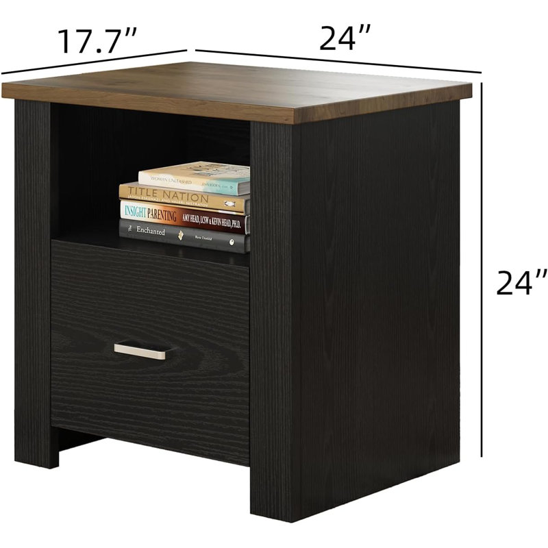 Table de chevet avec structure en bois ouverte, table de chevet de style campagnard, table de chevet de chambre à coucher de style champêtre