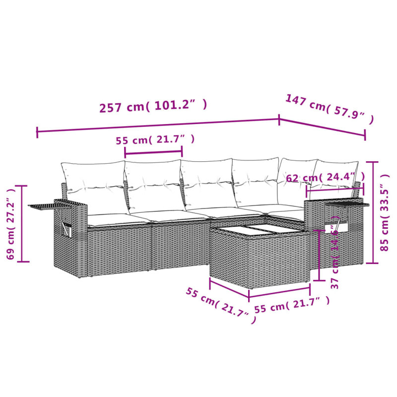 Ensemble de canapé de patio 6 pièces avec coussins pour l'extérieur