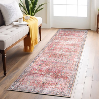 Labarbera Machine Washable Red/Gray Non-Slip Backing Area Rug