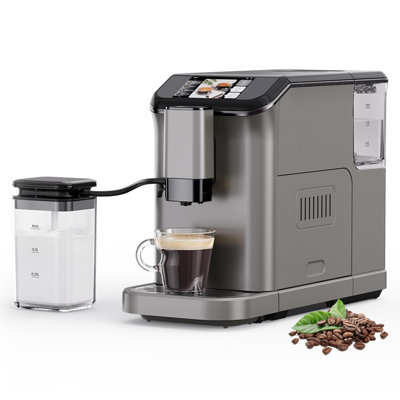 Machine à espresso 4 en 1 entièrement automatique avec moulin à café conique et mousseur à lait, machine à café à écran tactile pour café au lait, cappuccino et américain
