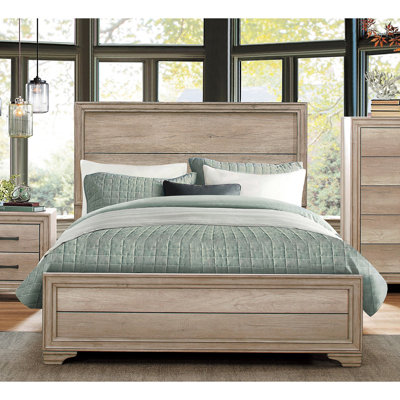 Mobilier double contemporain pour chambre à coucher - Panneau naturel et lit en bois avec tête de lit stratifiée pour décoration