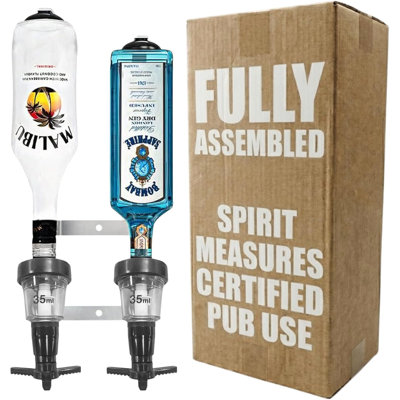  Black 2 Bottle Wall Mounted Bar Rail & 35ml Spirit Optics, UK Made, Fits 70cl–1.5L Bottles