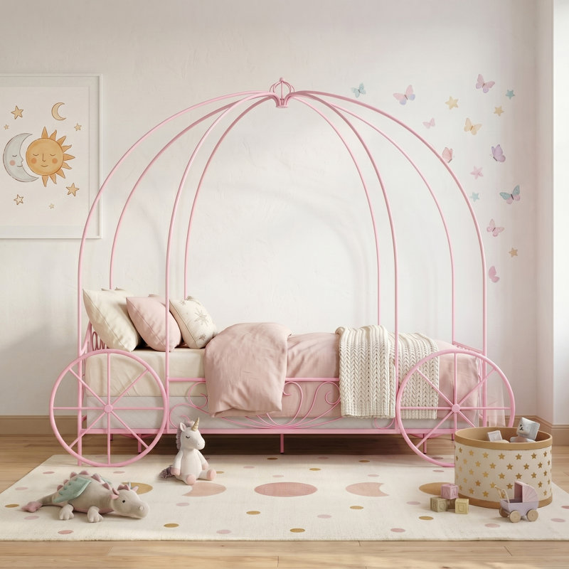 Lit simple en métal Larrison, Rose
