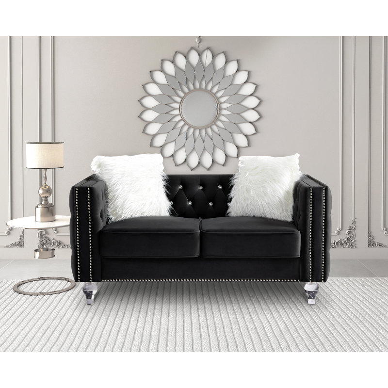 Eghosa 59.84'' Velvet Sofa, Black Velvet