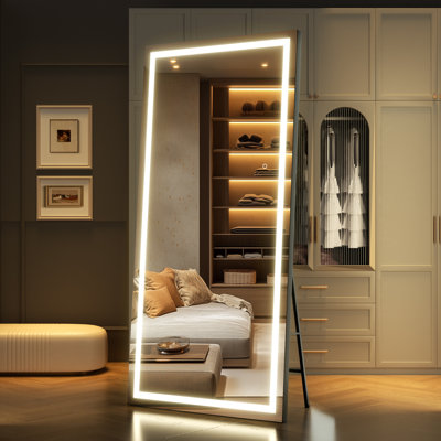 Modern & Contemporary Lighted Full-Length Mirror with Tempered Glass & 3-Year Warranty