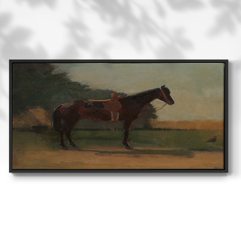 Cheval de selle - Toile tendue avec châssis encadré - Prêt à être accroché, H 25 po x l 49 po, Noir