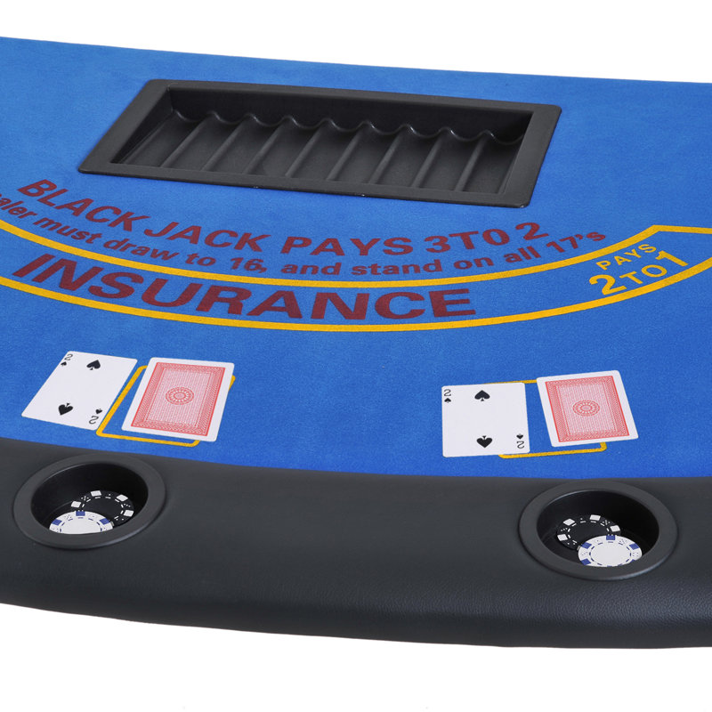Table de poker pliable de 72 po pour 7 joueurs - table de jeu compacte de style casino avec porte-gobelets, plateau à copeaux et rails rembourrés