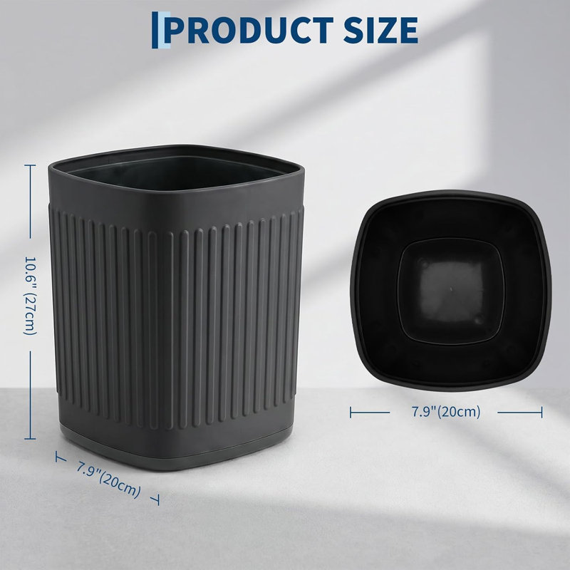 Poubelle de salle de bain en métal 1,8 gal, imperméable, base antidérapante, couvercle ouvert, noir, Noir mat