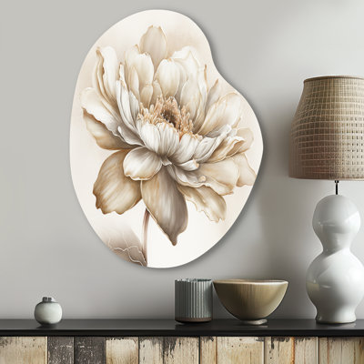 Indigold fleur beige I - art mural asymétrique floral en métal, sculpture murale en métal de forme unique