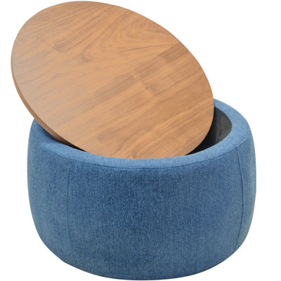 Elegant Round Storage Ottoman, 2 In 1 Storage Footstool Work As End Table And Ottoman For Living Room, No Assembly Needed, Navy