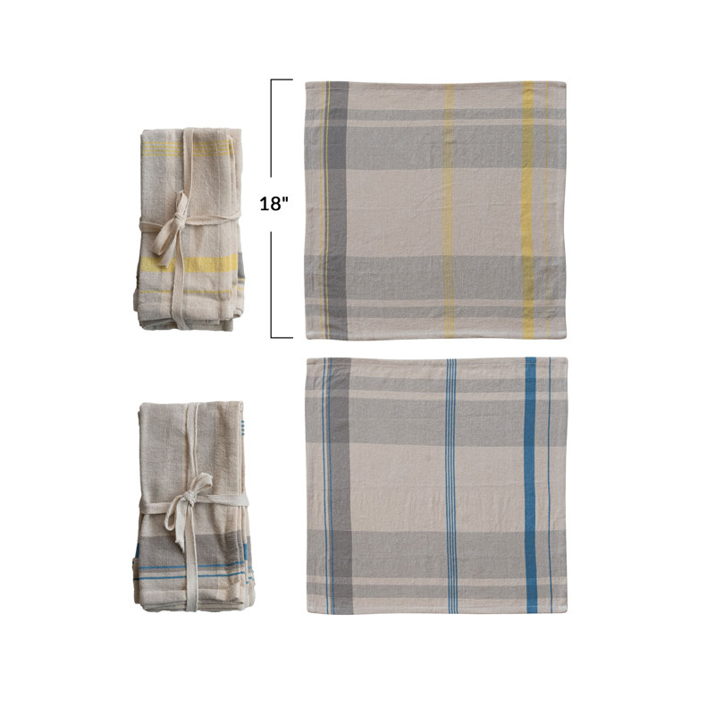 4-Piece Square Woven Cotton Plaid Napkins, 2 Colors