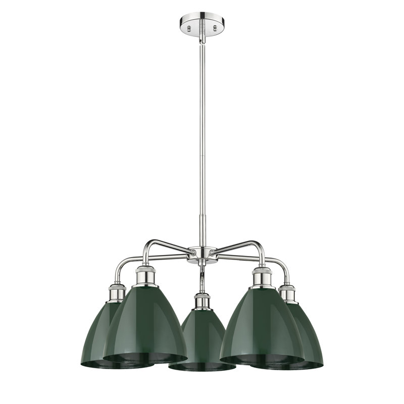 Lustre en dôme à 5 lumières Trickett, Vert, Chrome poli
