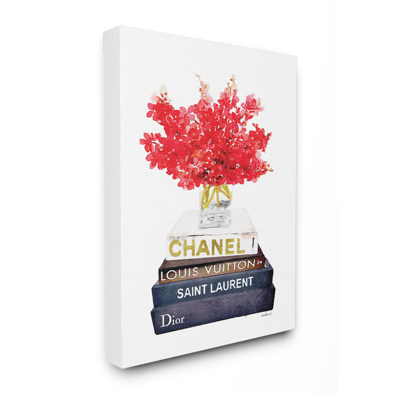 « mode motif rouge fleur bookstack », impression, Toile tendue, H 40 po x l 30 po x P 1,5 po