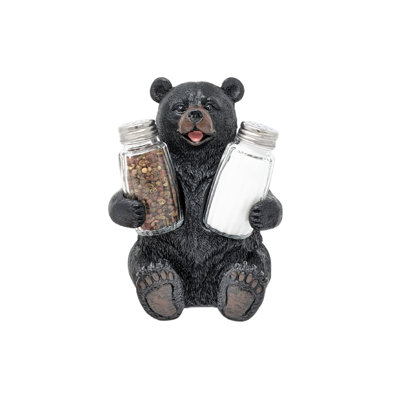 Resin Rustic Woodland Sitting Bear Salt and Pepper Shaker Set with Glass Shakers