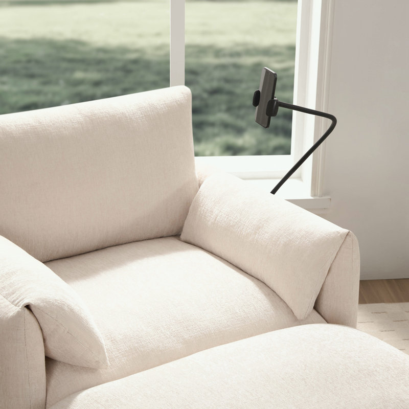 Canapé simple avec repose-pieds de rangement, support de téléphone réglable et chargeur USB, Beige