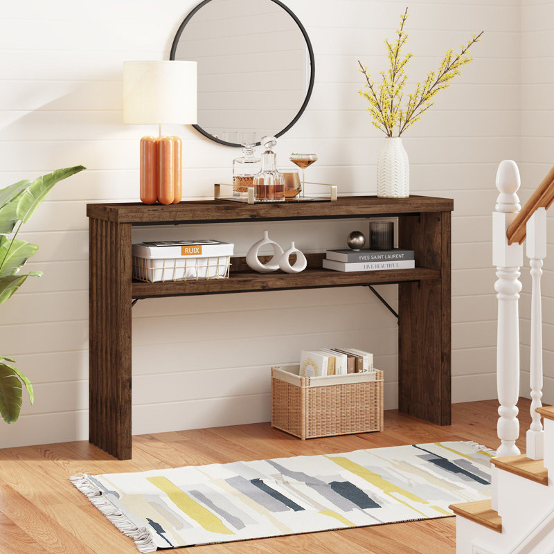 Aust 47.36'' Farmhouse 2-Tier Console Table with Open Storage, Wooden Sofa Table for Living Room, Entryway, Hallway