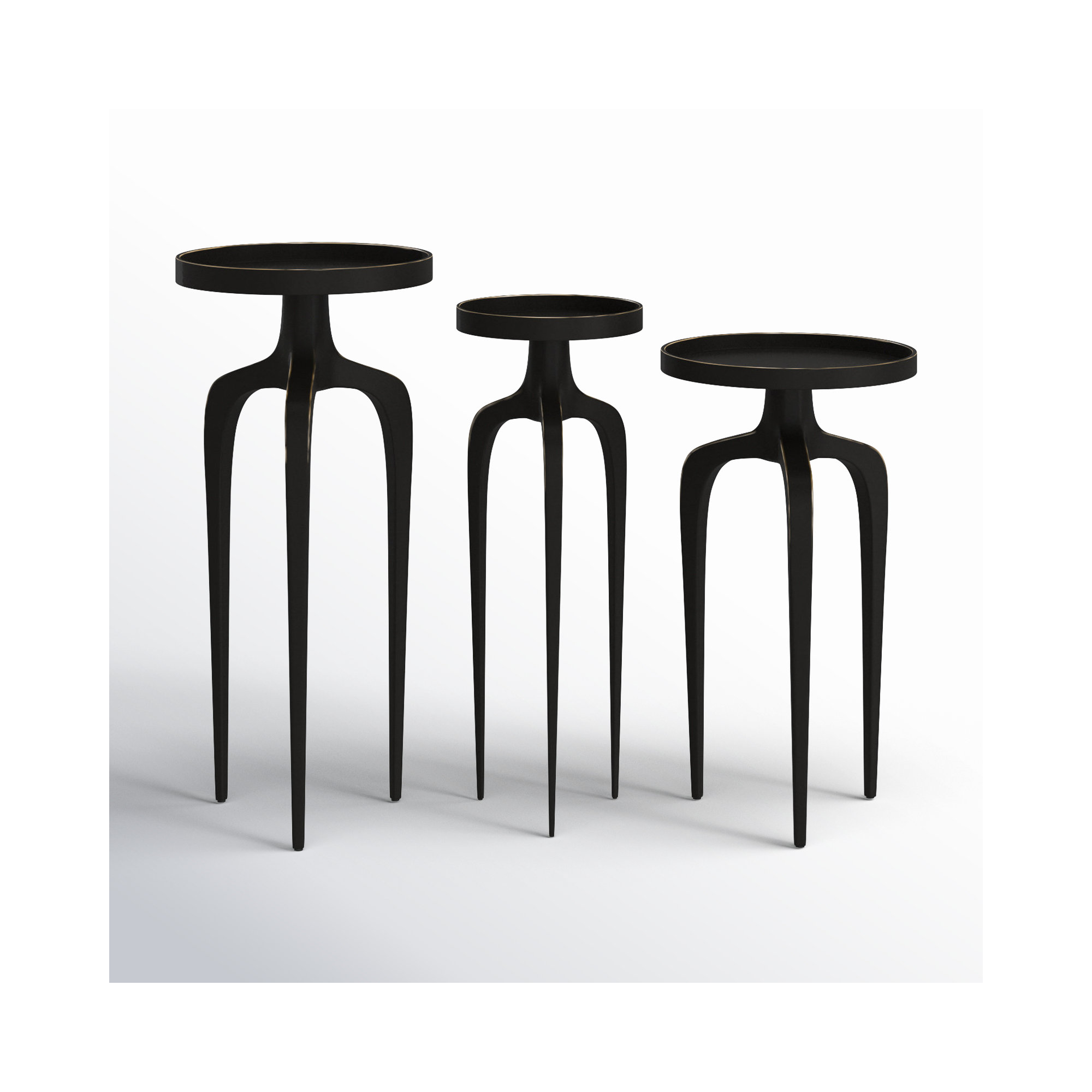 Evian Tray Top Pedestal Nesting End Tables, Black