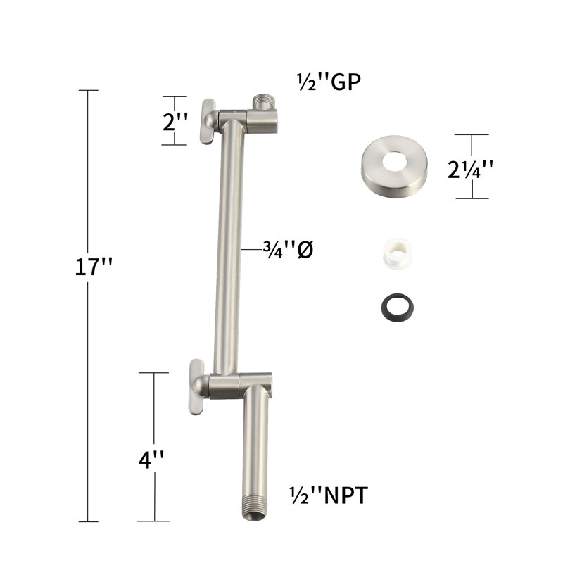 Bras de douche réglable 17 po, Nickel satiné