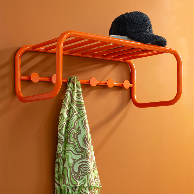 Retro Steel Wall 5 - Hook Coat Rack, Orange