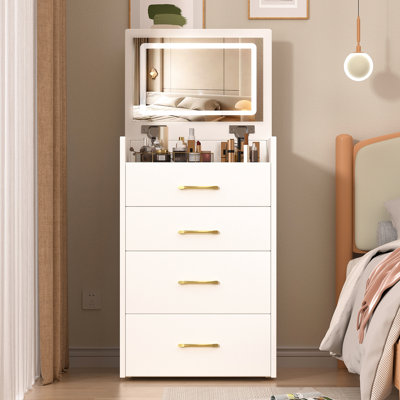 Meuble-lavabo compact 3 en 1 avec tiroirs, bureau en verre visible pour la chambre à coucher, coiffeuse blanche, glissières de rangement spacieuses
