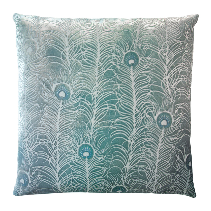 Peacock Feather Square Velvet Pillow Cover & Insert, Square 18", Jade